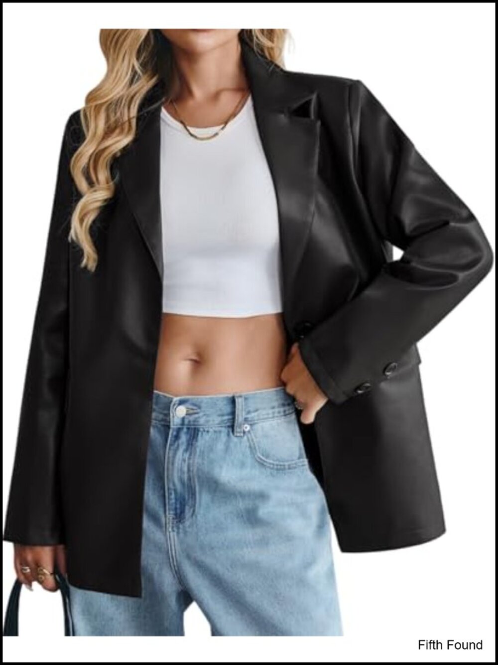 Faux Leather Blazer Jacket Oversized Button Down Notch Lapel Coat